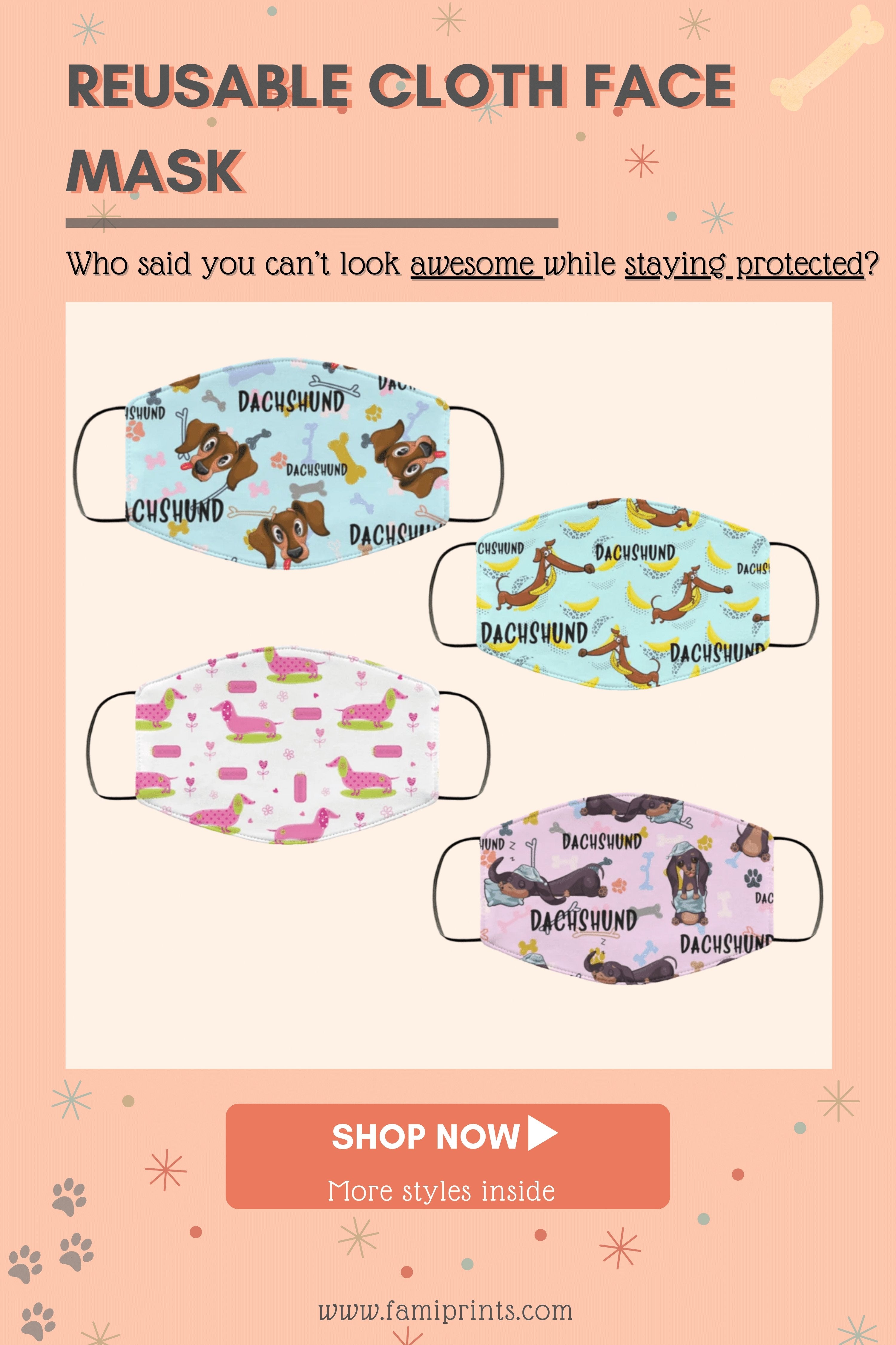 Cartoon Dog Portrait Reusable Cloth Face Mask | FamiPrints | Trending Personalized Family Gifts