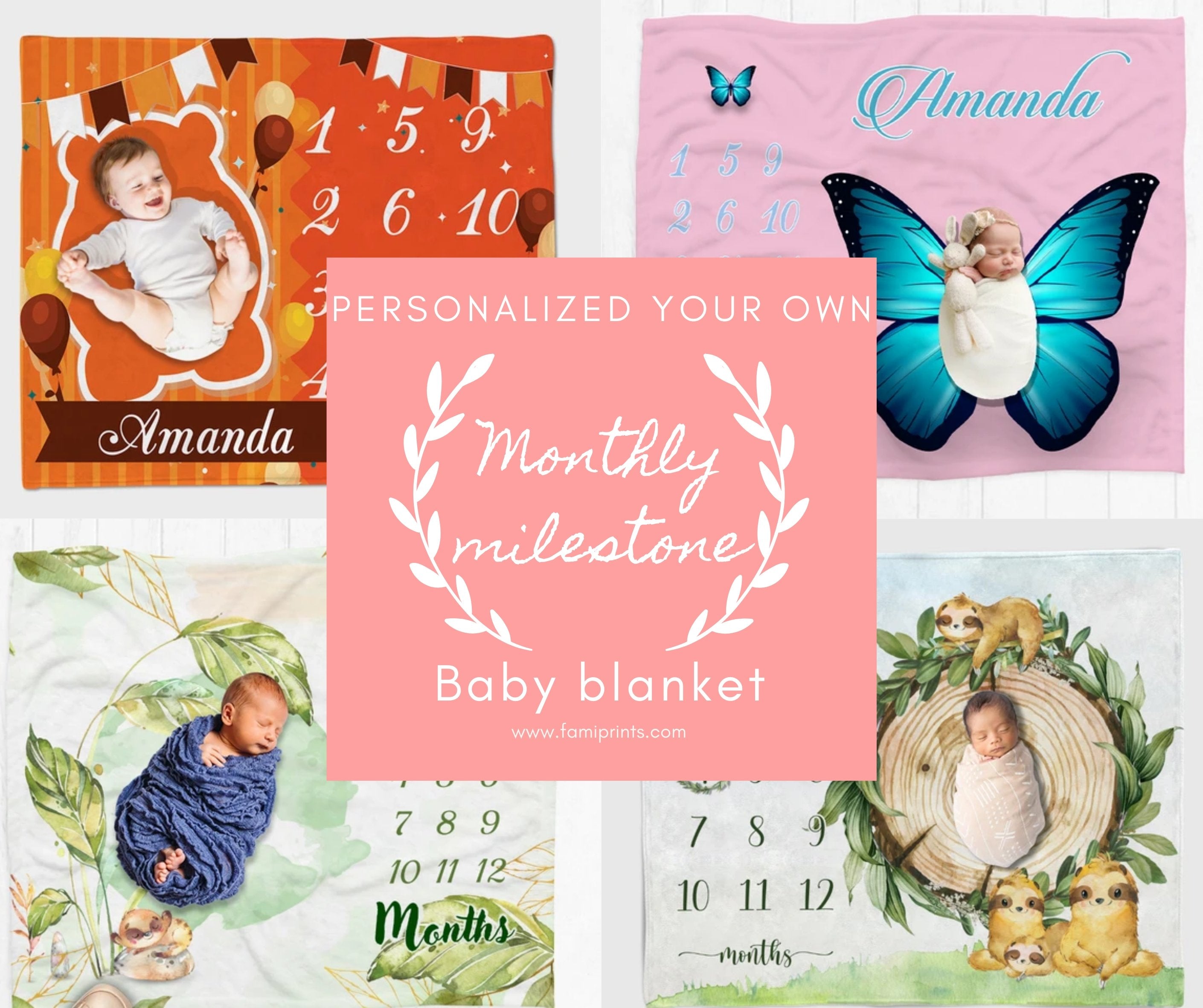 Custom Baby Monthly Growth Tracker Soft Fleece Milestone Blanket | FamiPrints | Trending Personalized Family Gifts