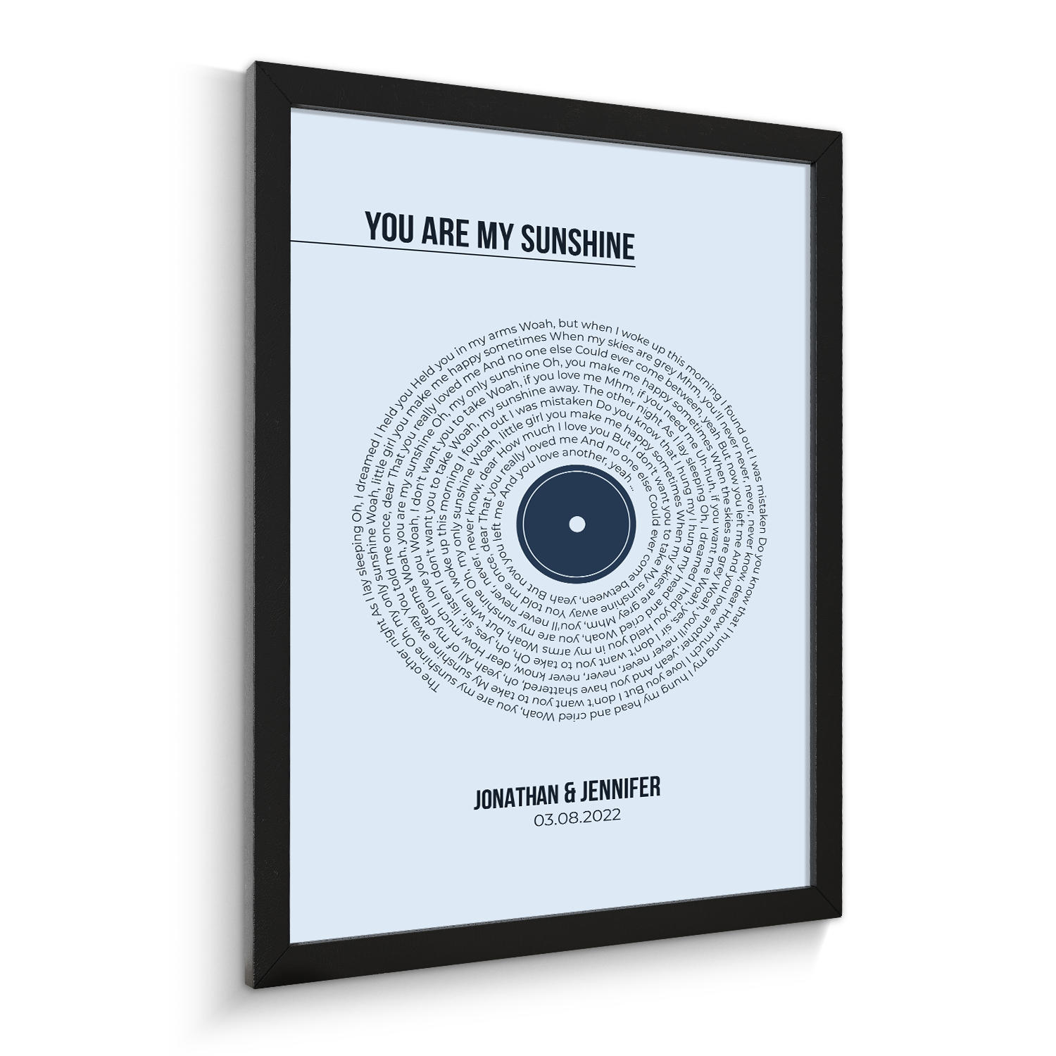 Custom Song Lyrics Print, Minimalist Pastel Blue Vinyl Record Wall Art
