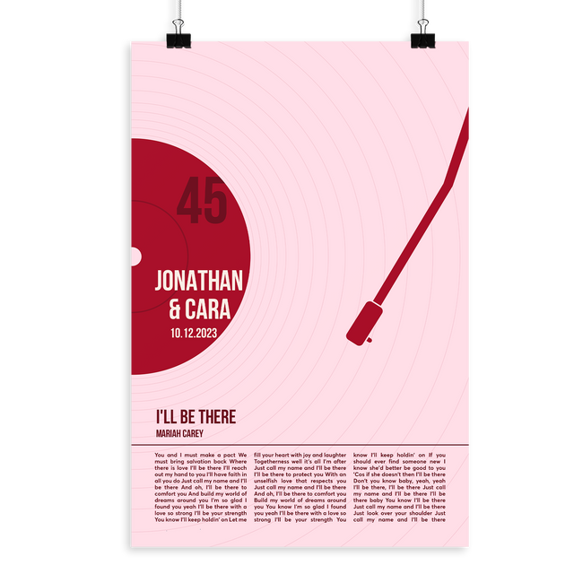 Song Lyrics Framed Print, Minimalist Tickled Pink Vinyl Record Wall Art