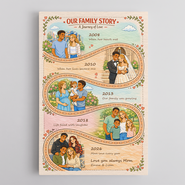 Mother’s Day Gift for Mom, Personalized Family Story Canvas