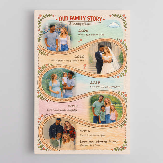 Mother’s Day Gift for Mom, Personalized Family Story Canvas
