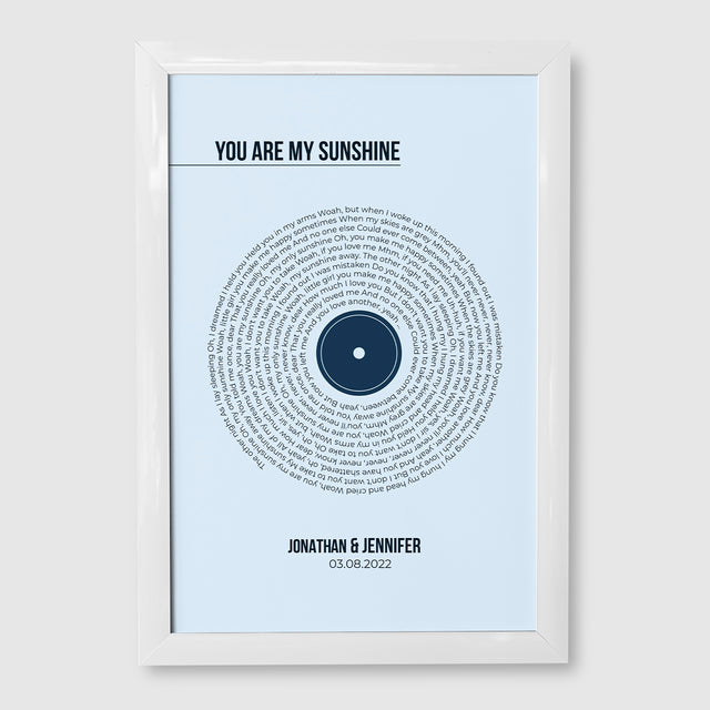Custom Song Lyrics Print, Minimalist Pastel Blue Vinyl Record Wall Art