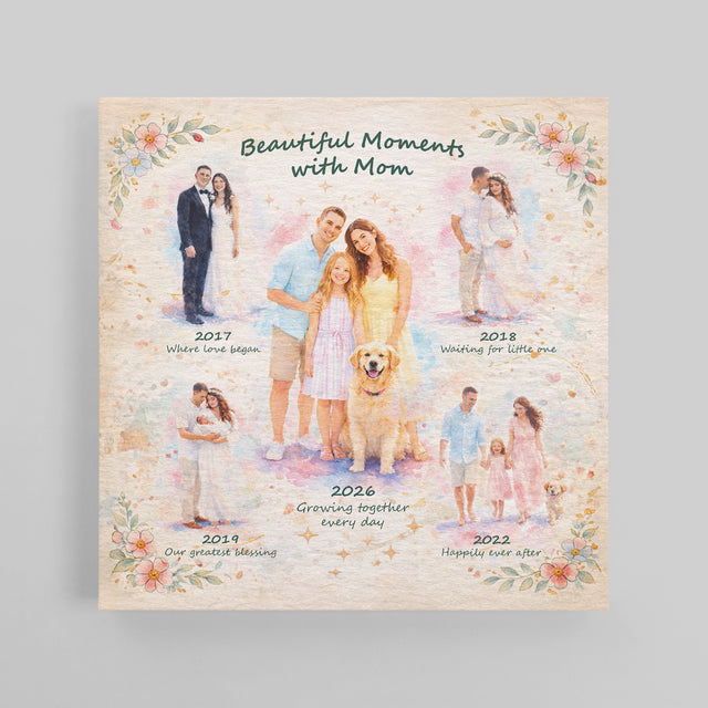 Mother Timeline Canvas Watercolor Style Custom Family Gift