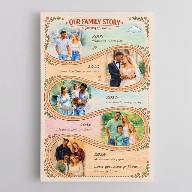 Mother’s Day Gift for Mom, Personalized Family Story Canvas
