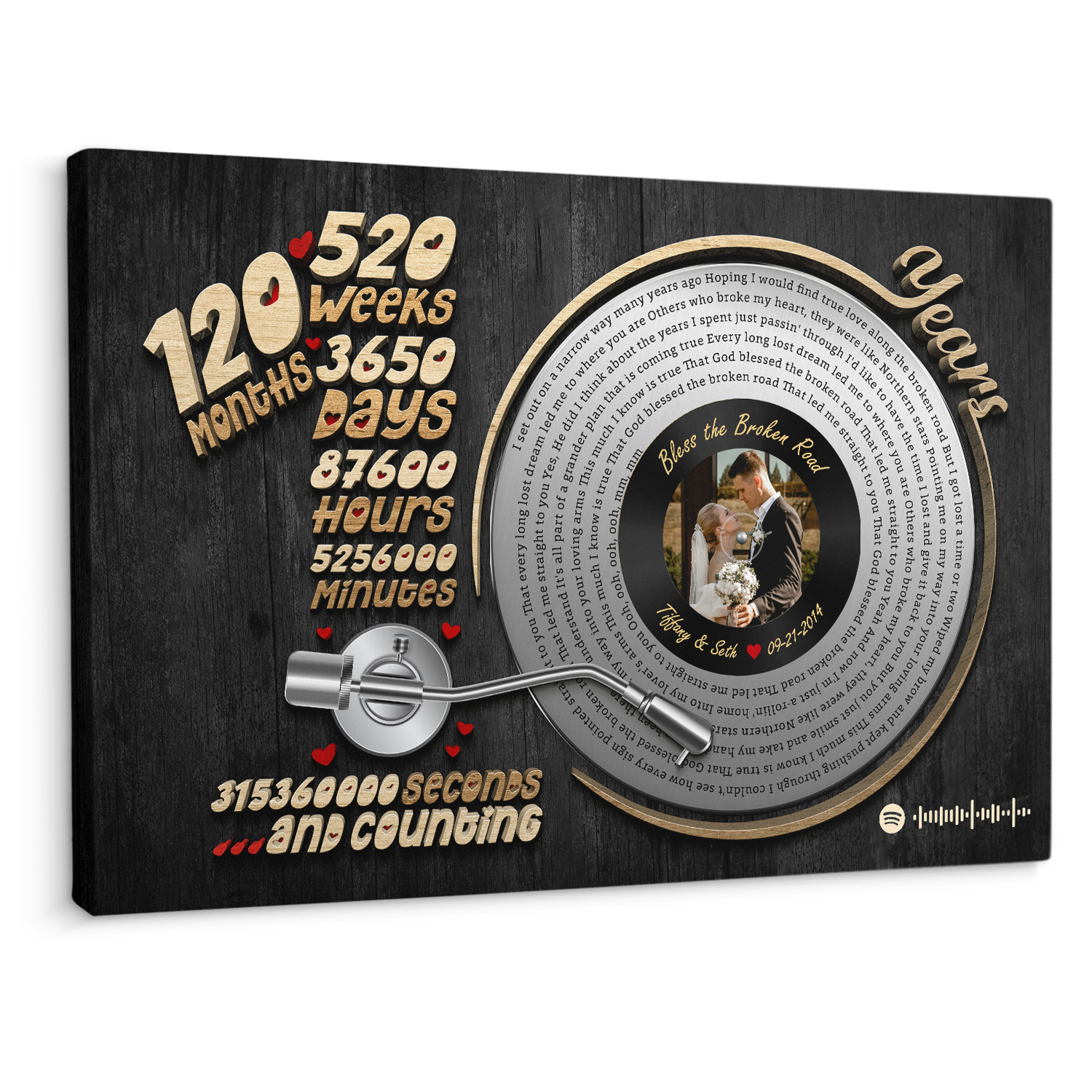 10th anniversary vinyl lyrics canvas with couple photo