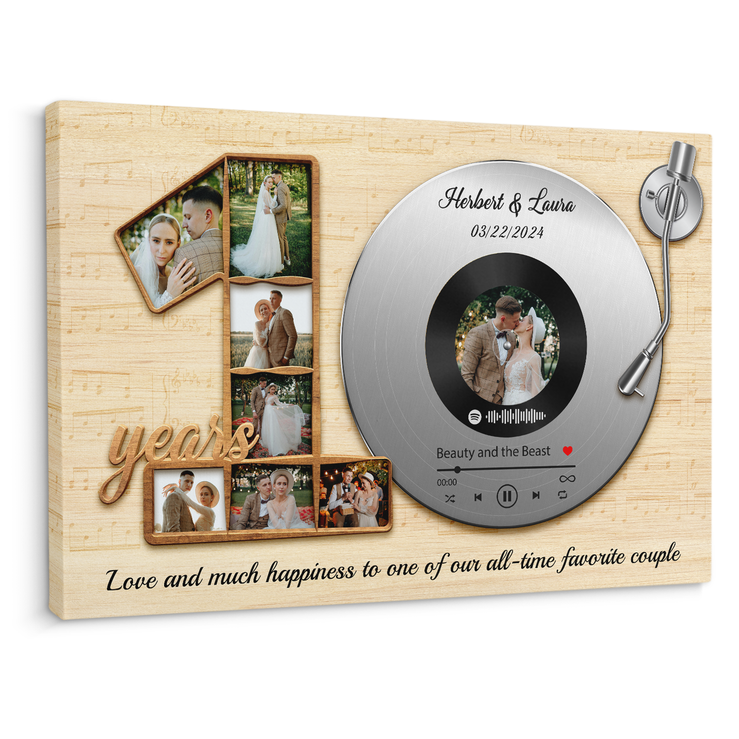 10th anniversary photo collage canvas with vinyl record design