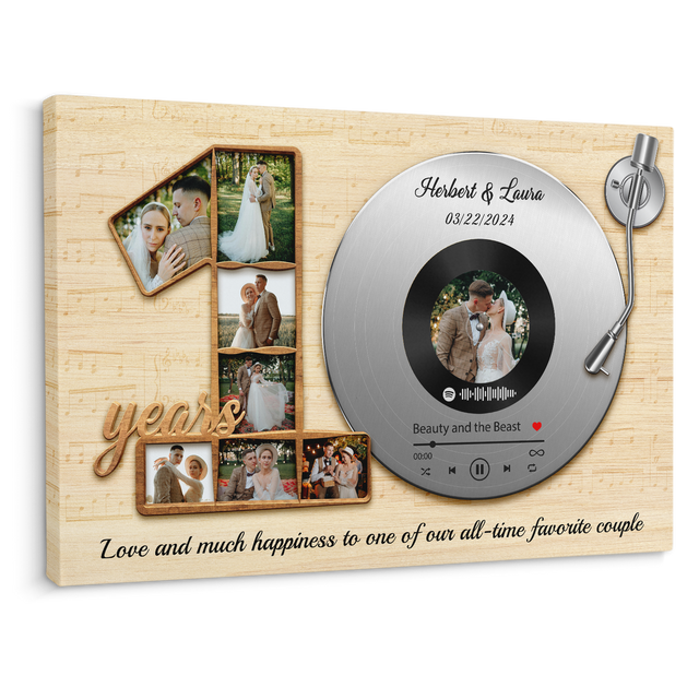 10th anniversary photo collage canvas with vinyl record design