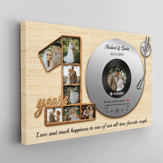 Custom couple photo and song canvas with number 10 layout