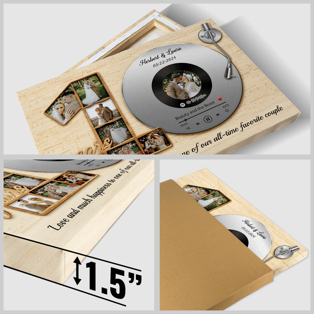 Canvas with turntable design and photo collage for 10th anniversary