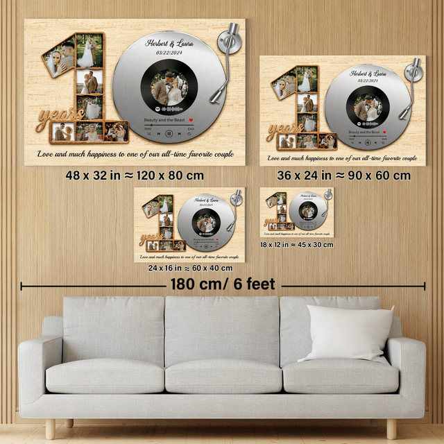 Custom wall art for 10 year milestone with photo, song, and date