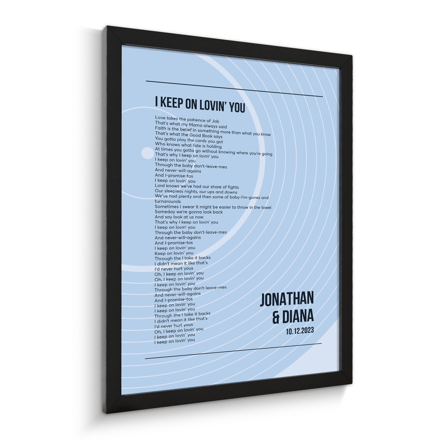 Song Lyrics Wall Art, Minimalist Ice Blue Vinyl Record Framed Art Print