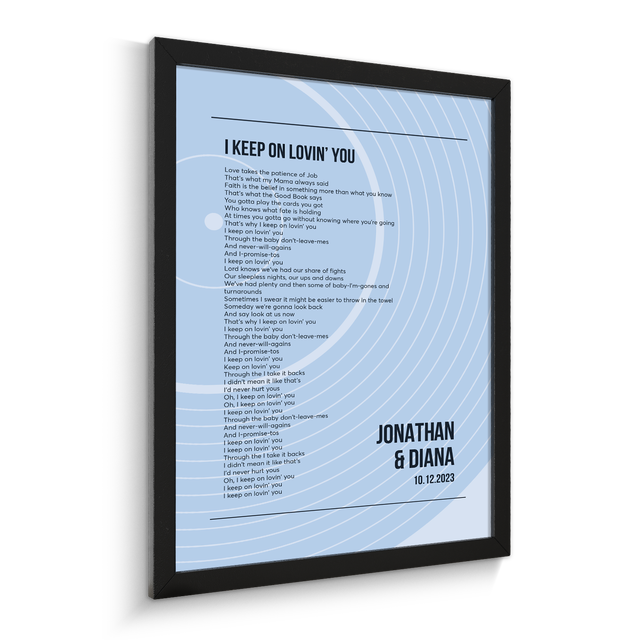 Song Lyrics Wall Art, Minimalist Ice Blue Vinyl Record Framed Art Print