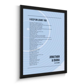 Song Lyrics Wall Art, Minimalist Ice Blue Vinyl Record Framed Art Print