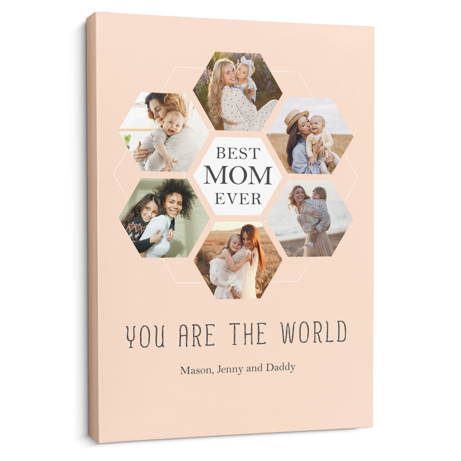 Best Mom Ever Custom Hexagon Photo Collage Canvas 6 Pictures