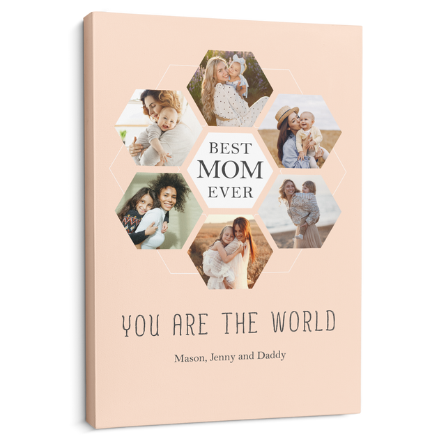 Best Mom Ever Custom Hexagon Photo Collage Canvas 6 Pictures