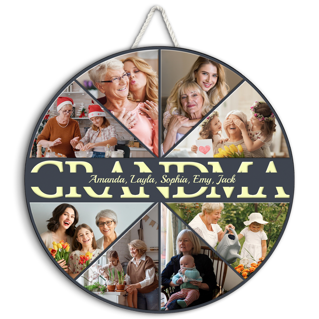 Grandma Custom Upload Photo, Customizable Name, Gift For Mother's Day, Round Wood Sign