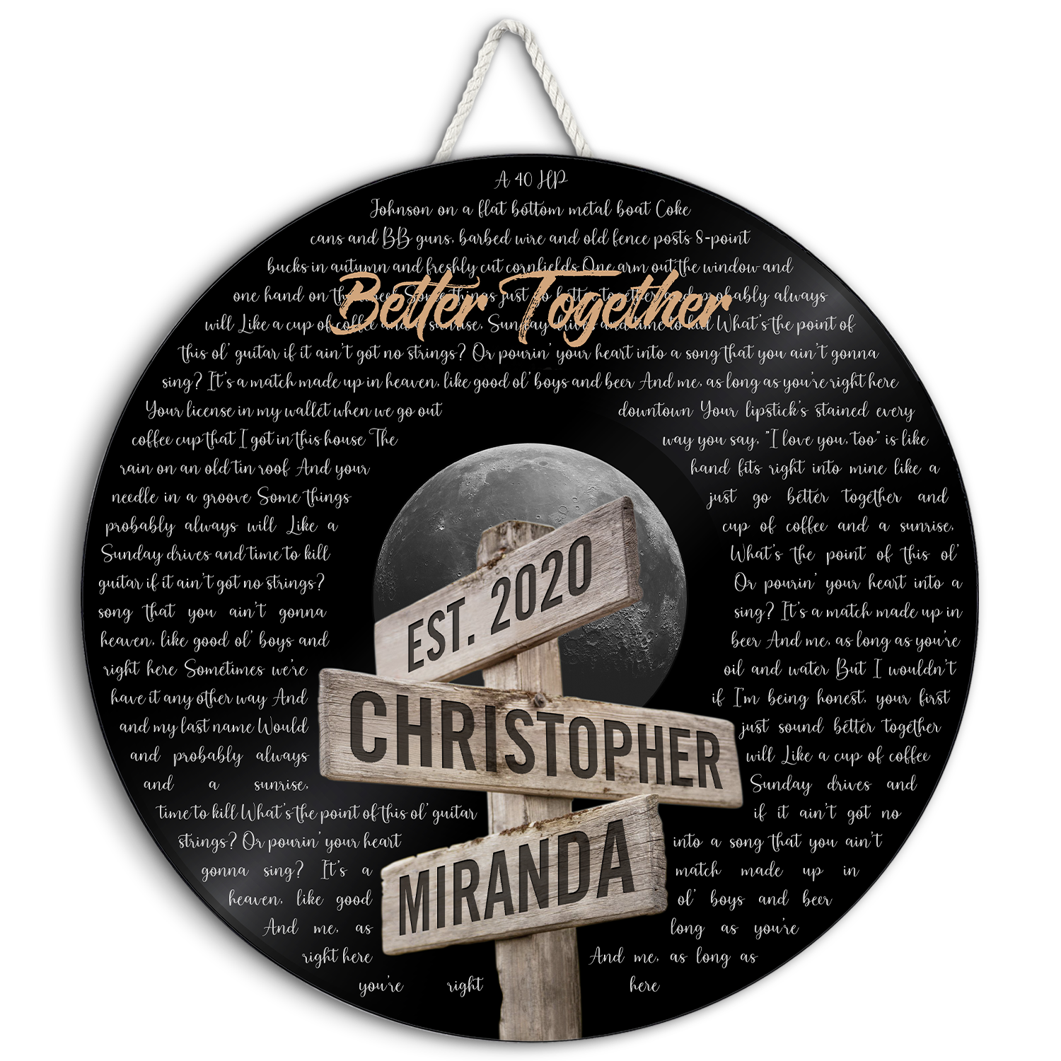 Custom Song Lyrics, Customizable Song Name And Text, Street Sign Style, Round Wood Sign