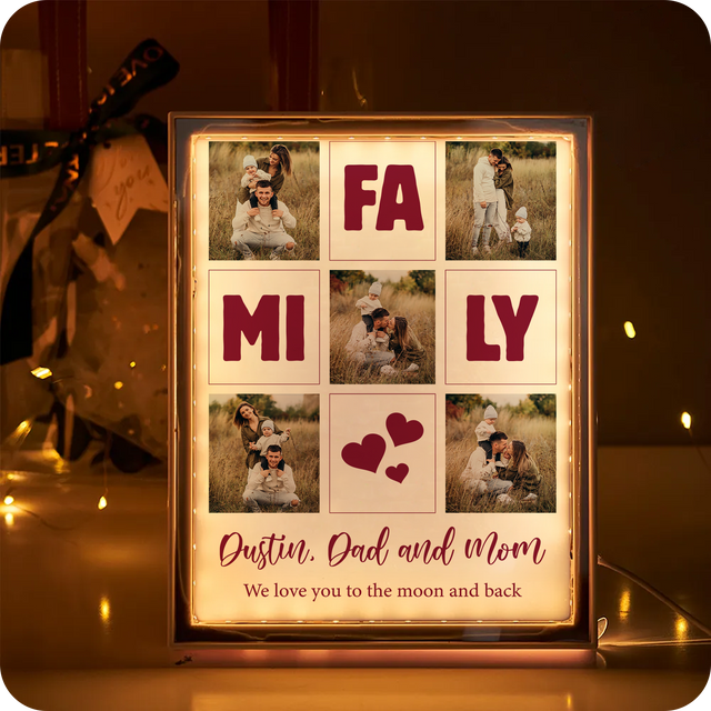 FAMILY Photo Collage with Names & Message - Custom Led Mirror Framed Lamp