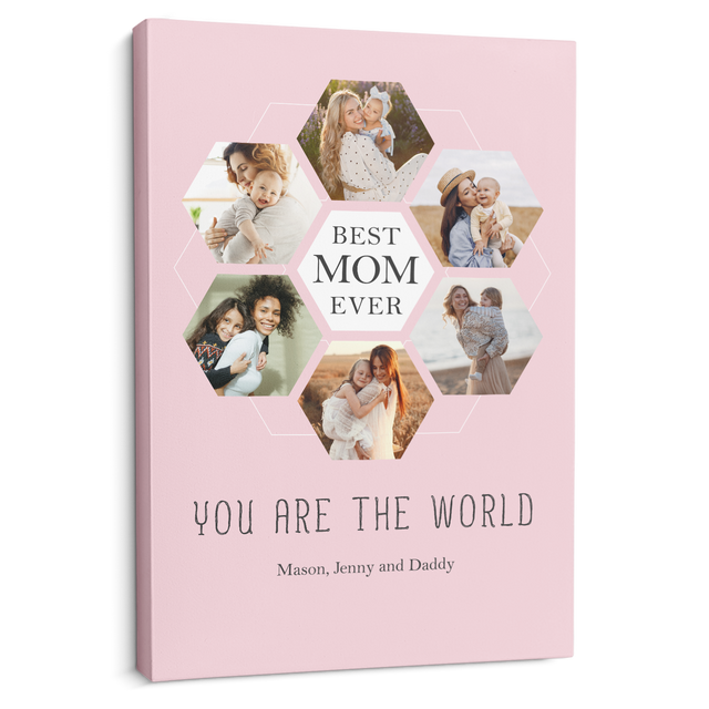 Best Mom Ever Custom Hexagon Photo Collage Canvas 6 Pictures