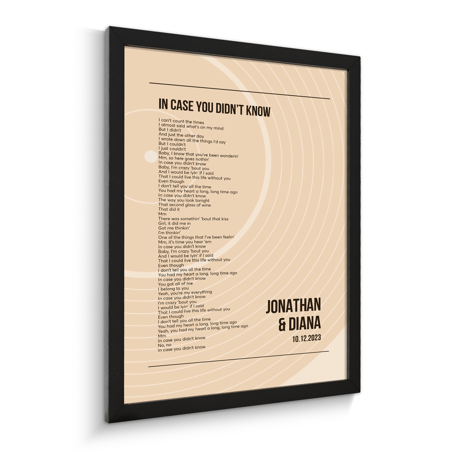 Song Lyrics Wall Art, Minimalist Sandy Vinyl Record Framed Art Print