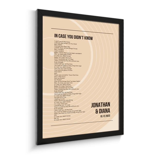 Song Lyrics Wall Art, Minimalist Sandy Vinyl Record Framed Art Print