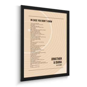 Song Lyrics Wall Art, Minimalist Sandy Vinyl Record Framed Art Print