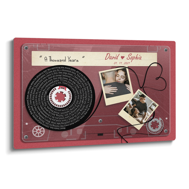 Personalized Cassette Photo & Song Lyrics Metal Print