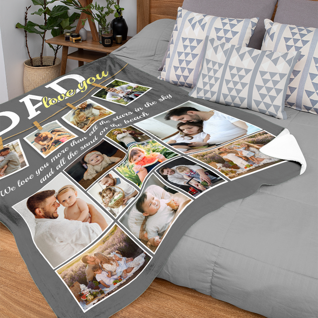 Dad, I Love You, 14 Pictures, Custom Photo Name Text Blanket