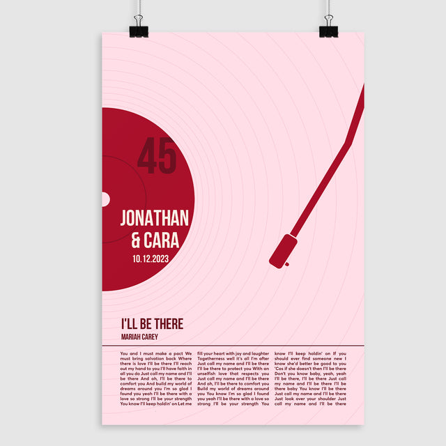 Song Lyrics Framed Print, Minimalist Tickled Pink Vinyl Record Wall Art