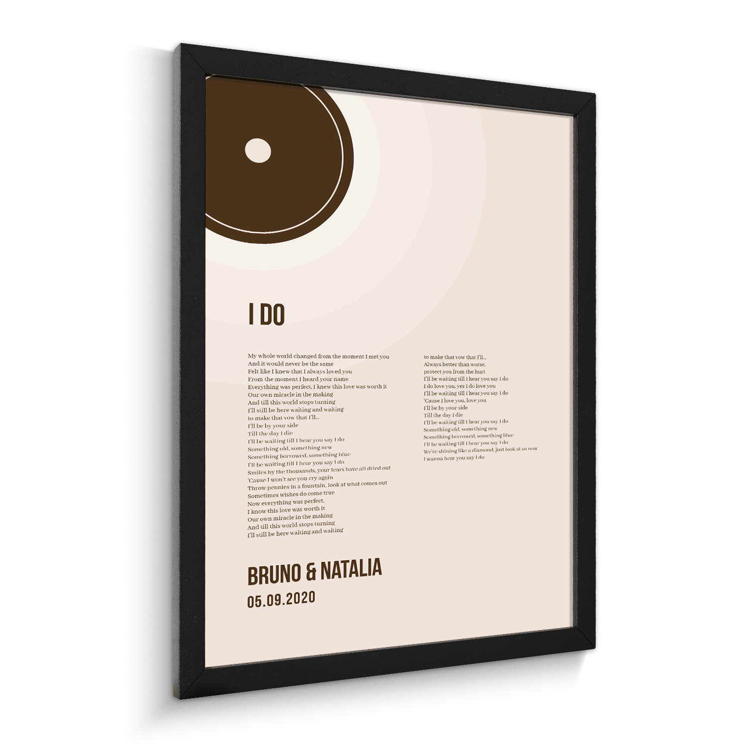 Minimalist Sandy Vinyl Record, Custom Song Lyrics Framed Art Print