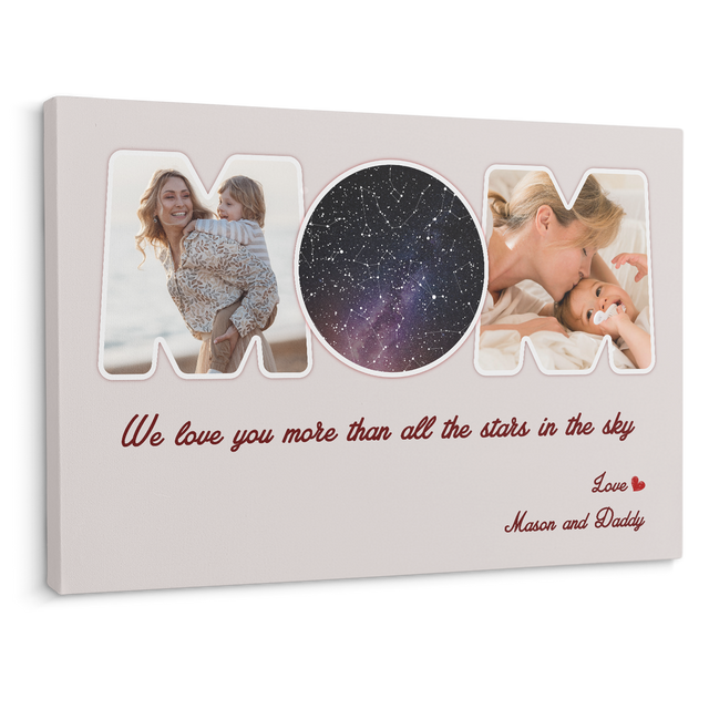 Light Grey Mom Star Map Photo Collage Canvas Print
