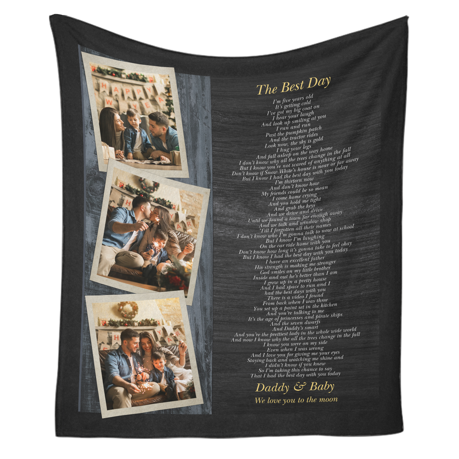 Custom Song Lyrics, Upload Photo, 3 Photos, Customizable Text, Blanket
