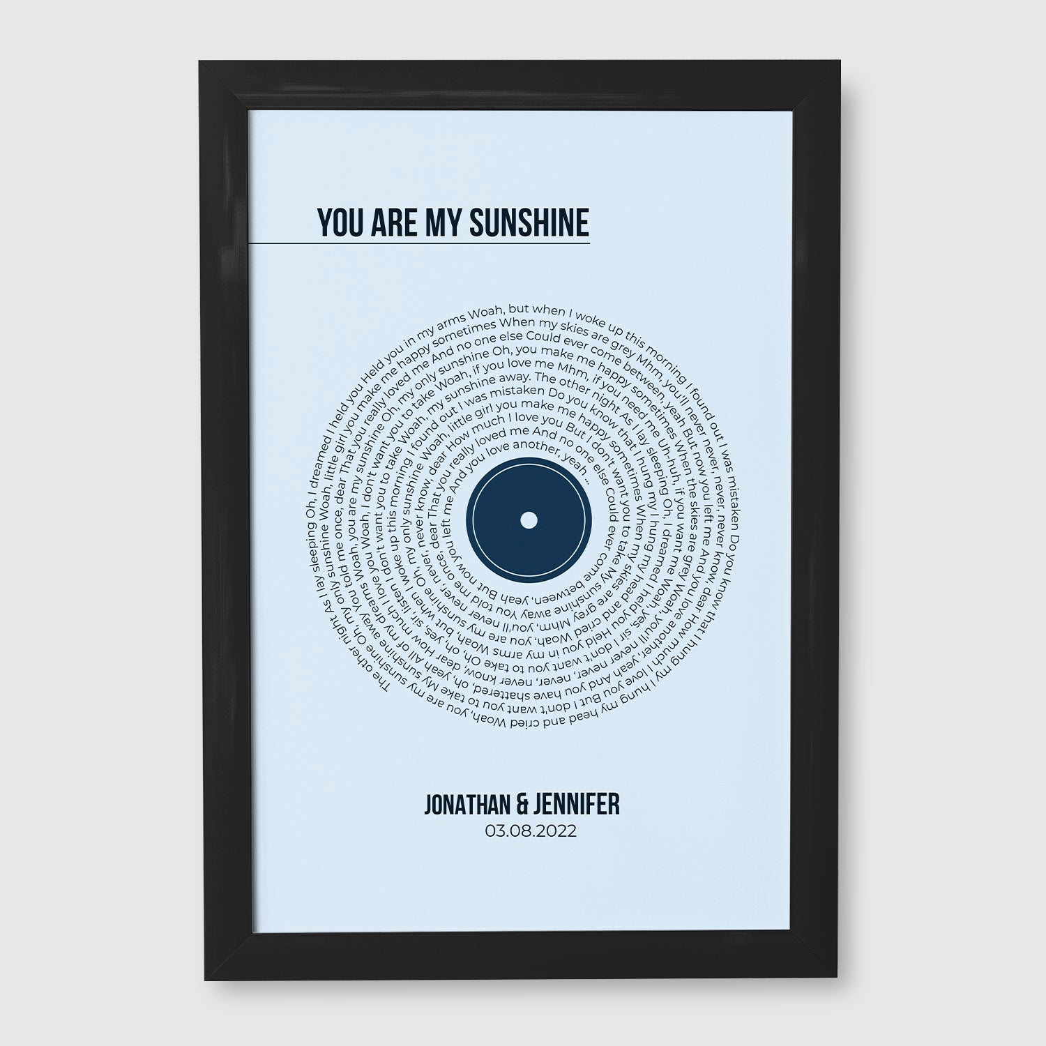Custom Song Lyrics Print, Minimalist Pastel Blue Vinyl Record Wall Art