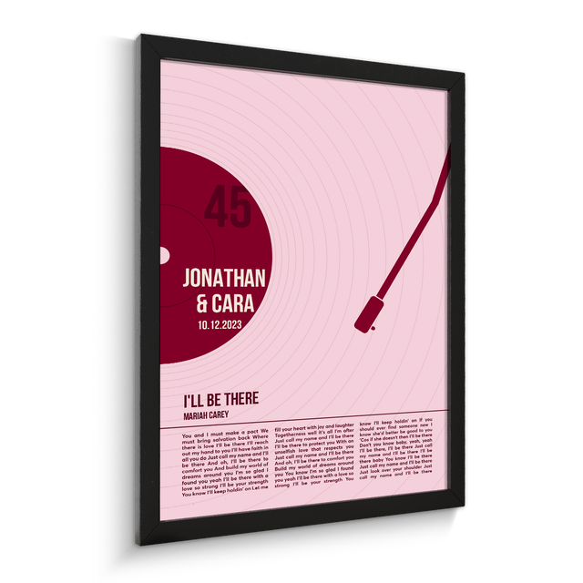 Song Lyrics Framed Print, Minimalist Tickled Pink Vinyl Record Wall Art