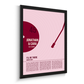 Song Lyrics Framed Print, Minimalist Tickled Pink Vinyl Record Wall Art