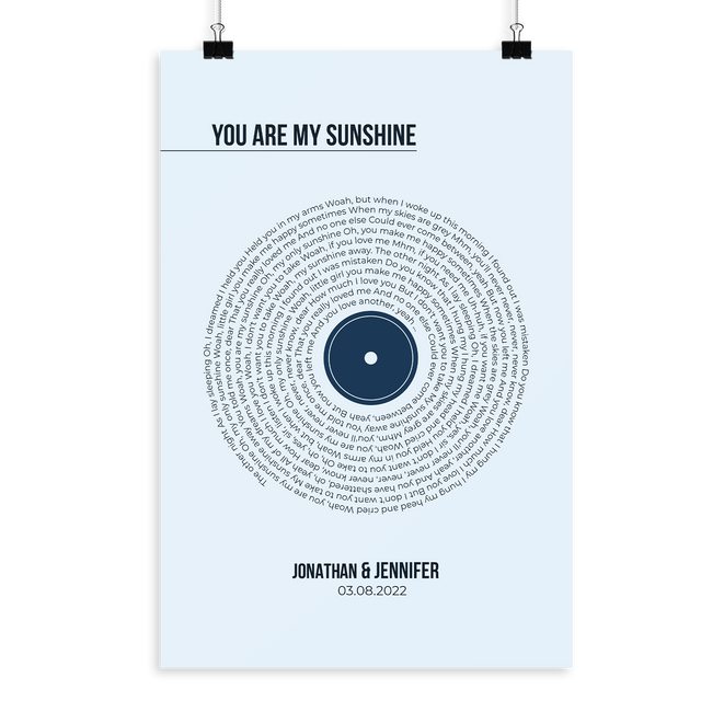 Custom Song Lyrics Print, Minimalist Pastel Blue Vinyl Record Wall Art