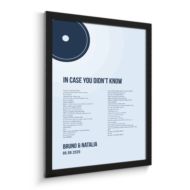 Minimalist Ice Blue Vinyl Record, Custom Song Lyrics Framed Art Print