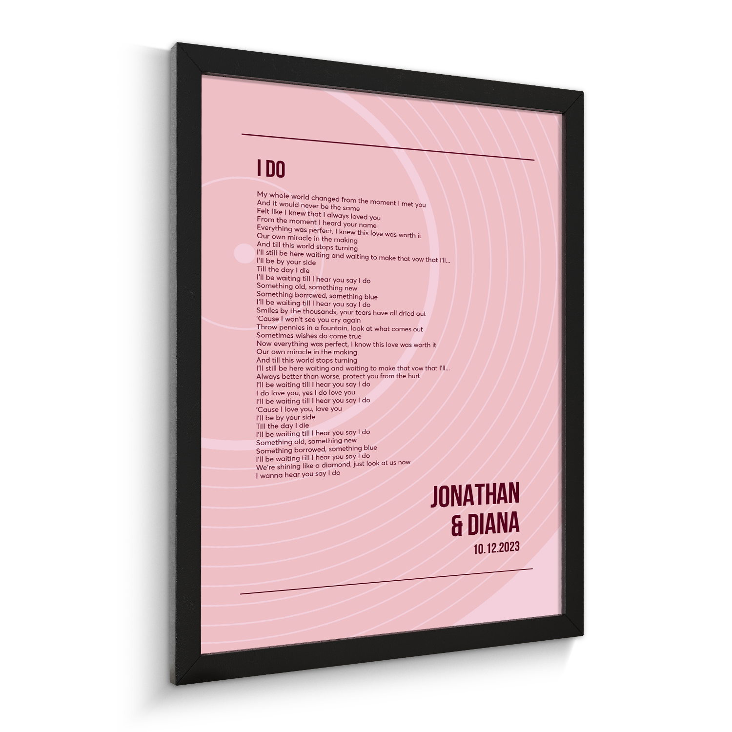 Song Lyrics Wall Art, Minimalist Tickled Pink Vinyl Record Framed Art Print