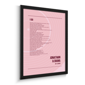 Song Lyrics Wall Art, Minimalist Tickled Pink Vinyl Record Framed Art Print