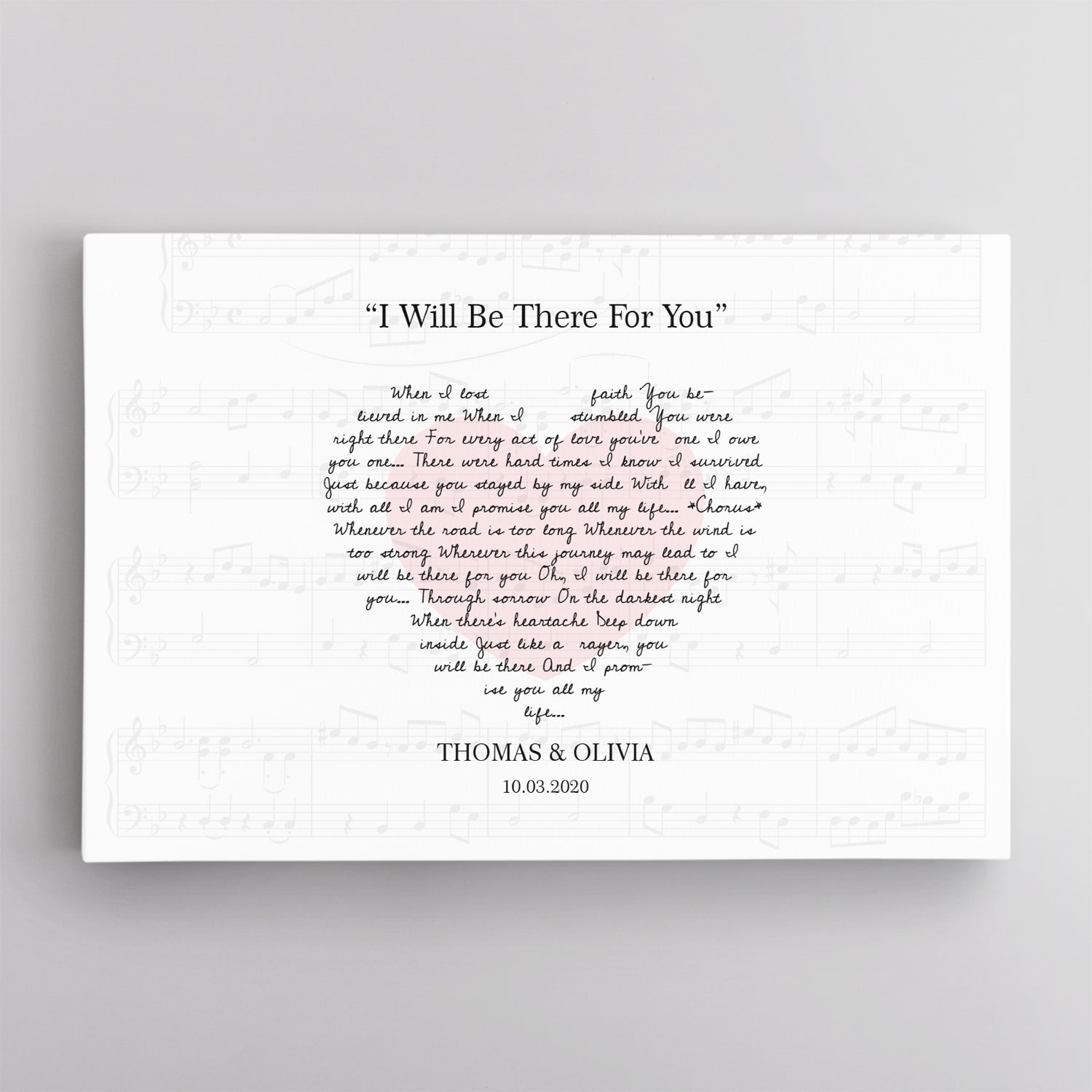 Custom Song Lyrics Heart Shape, Customizable Name, Date Canvas