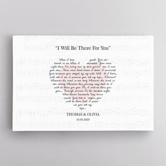 Custom Song Lyrics Heart Shape, Customizable Name, Date Canvas