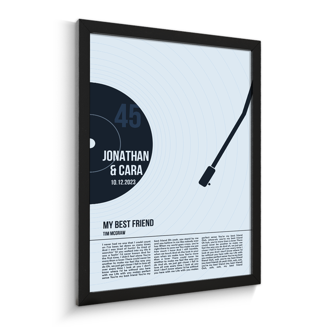 Custom Song Lyrics Framed Art Print, Ice Blue Vinyl Record Wall Art