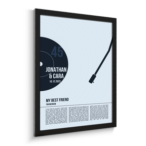 Custom Song Lyrics Framed Art Print, Ice Blue Vinyl Record Wall Art