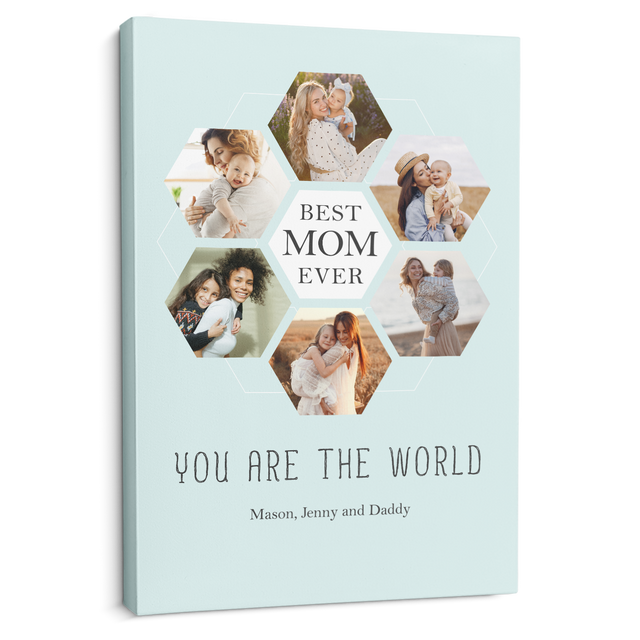 Best Mom Ever Custom Hexagon Photo Collage Canvas 6 Pictures
