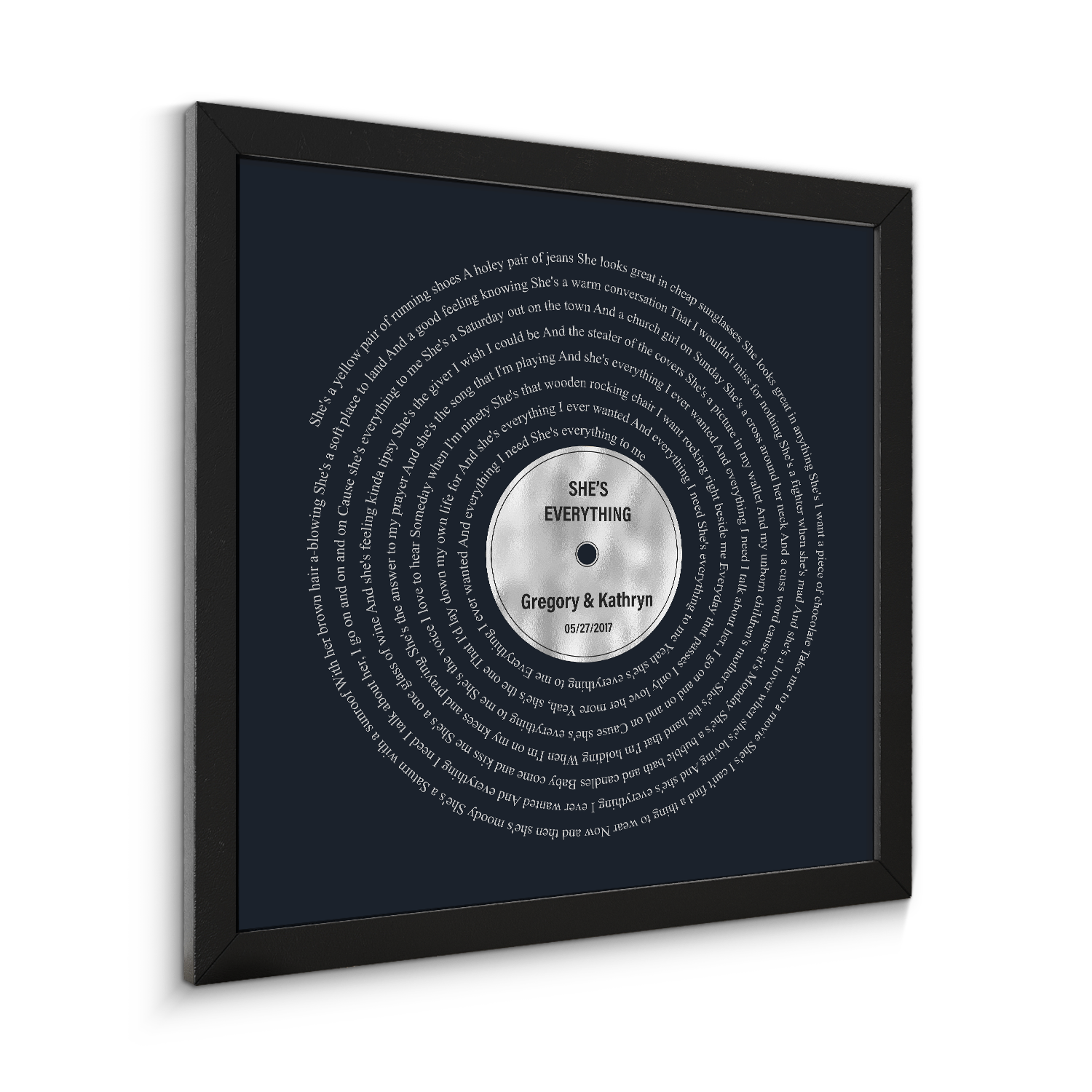 Personalized Vinyl Record Framed Art Print, Lyrics on Wall Art