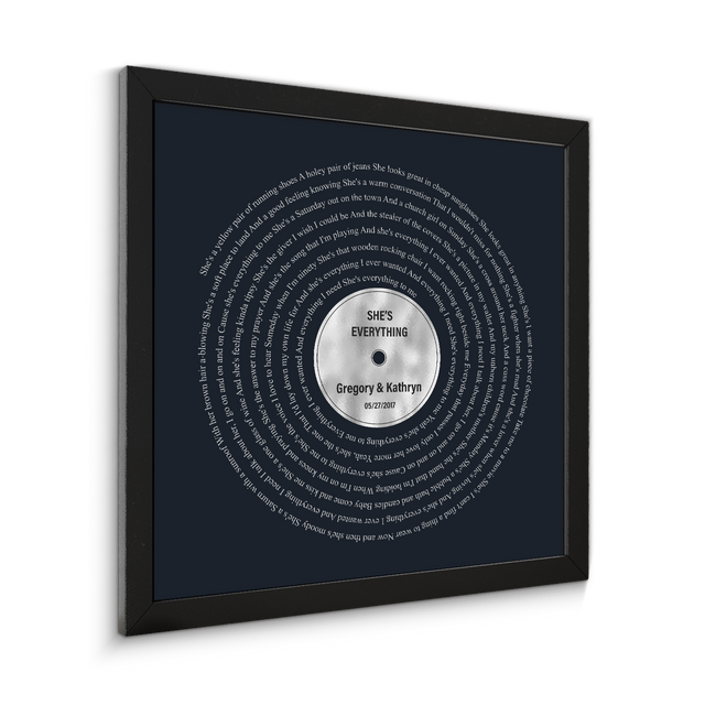 Personalized Vinyl Record Framed Art Print, Lyrics on Wall Art