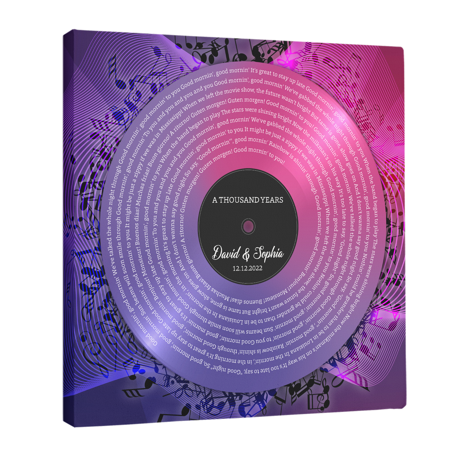 Neon Pink Purple Square Canvas, Customize Song Lyrics & Name Wall Art