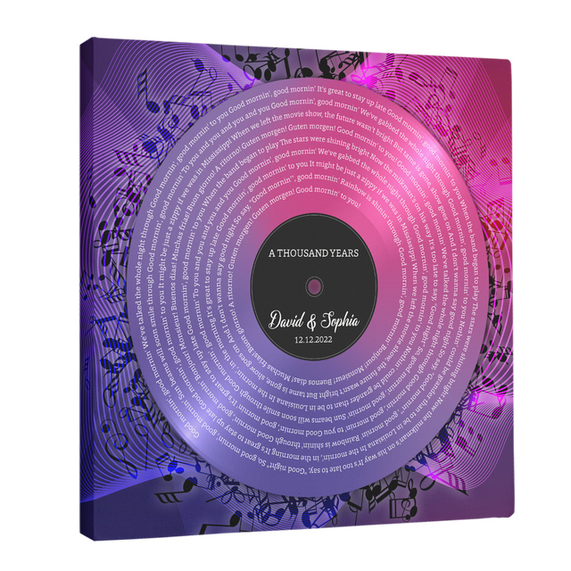 Neon Pink Purple Square Canvas, Customize Song Lyrics & Name Wall Art