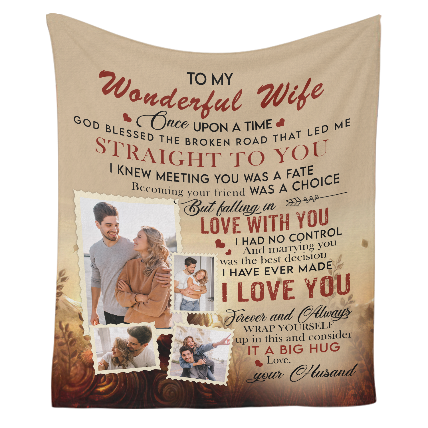 To My Wonderful Wife I Love You Forever And Always, Custom Photo, Customizable Name Blanket